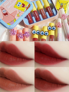 完美日记pinkbear皮可熊迷你海绵宝宝礼盒唇釉mini唇泥哑光口红学