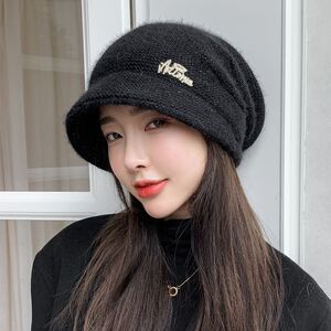 短发冬季帽子女头大适合的洋气今年流行的保暖月子帽针织帽堆堆帽