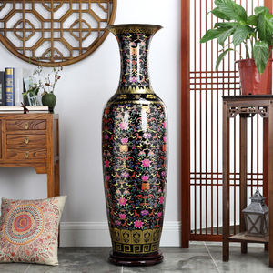 御越景德镇中国红描金龙陶瓷器落地大花瓶客厅中国红酒店大堂大厅