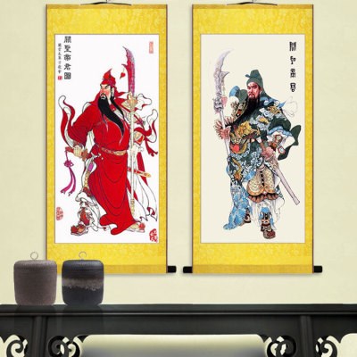 武财神关公画像镇宅辟邪关羽关二爷供奉客厅玄关招财丝绸卷轴挂画