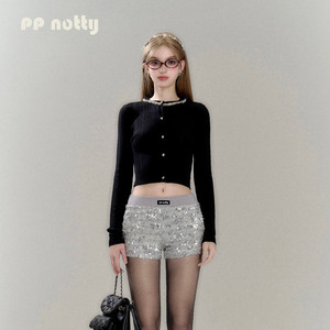 PPnotty/"珍珠幻想”夏季薄款冰爽丝串珠镶边圆领防晒针织小开衫