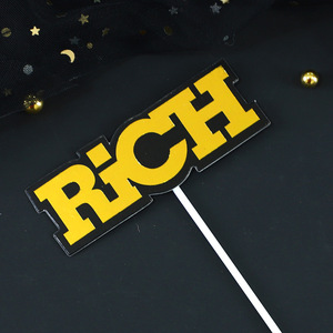 美元美金蛋糕插h牌暴富英文rich有钱人镭射插签插卡父亲节生日装