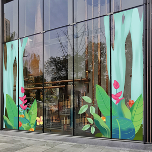 大型创意森林静电玻璃橱窗贴纸商场服装4s酒店展厅春.季装饰布置