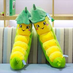 日本购可爱绿色荷叶毛毛虫毛绒玩具公仔卡通小虫子布娃娃长抱枕儿