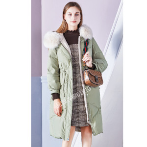 可路莎修身连帽羽绒服2020冬女装新款抽绳收腰中长款白鸭绒c97919