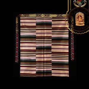 西藏红非物质文化遗产布料彩色条纹手工缝制藏式氆氇邦典围裙