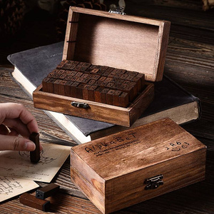 手帐印章复古木质收纳盒26个大小写正体英文字母数字活字组合印章