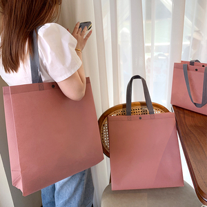 粉色暗扣服装店无纺布手提袋定制LOGO加厚女装包装环保手拎袋子