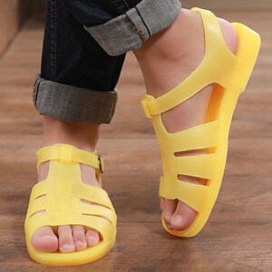 男士凉鞋夏季经典黄胶鞋复古老式软底塑料平跟防滑学生耐磨凉拖鞋