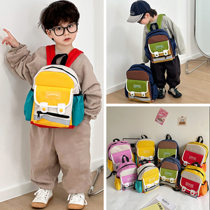 韩版拼接幼儿园书包时尚男童外出小背包可爱小女孩双肩包开学定制