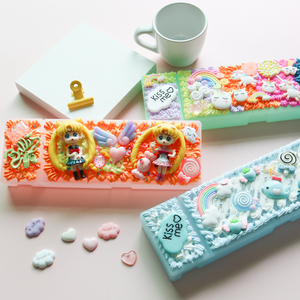 抖音同款diy自制奶油胶文具盒袋创意笔学生用儿童盒手工材料网红