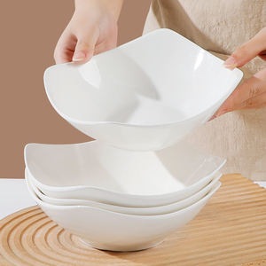 7.8元纯白8英寸四角深碗家用高颜值陶瓷菜碗盘沙拉碗深汤盘可微波