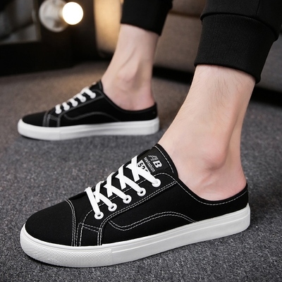 鞋子男潮鞋没鞋带一脚蹬有帆布半托豆豆士踩脚无根懒人后跟凉拖