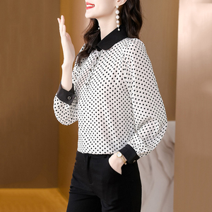 朗姿女装雪纺衬衫女春秋季2023新款大码减龄长袖衬衣洋气上衣小衫