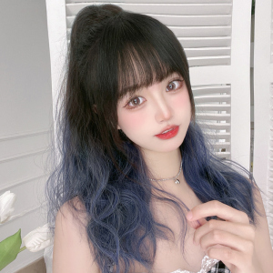 渐变蓝色假发马尾女抓夹式2021年时尚新款仿真发梨花羊毛卷假马尾