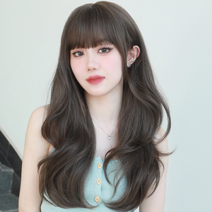 蜜桃 假发女长发全头套式lolita刘海逼真发丝韩式圆脸ins自然卷发