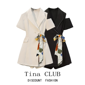 Tina CLUB大码女装夏季胖mm时尚高级感职业西装连衣裙短裤两件套