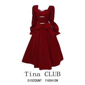 Tina CLUB大码女装春秋季胖mm新中式旗袍改良新年战袍红色连衣裙