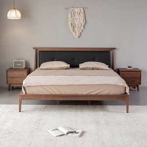 北美黑胡桃木床1.8米1.5全实木真皮大床新中式主卧大床高端官帽床