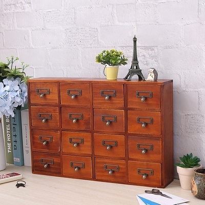 复古宿舍桌面上收纳盒小型抽屉式多层实木杂物收纳柜子家用小药柜