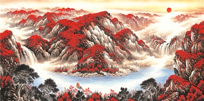 四尺横幅国画精品山水【漫山红遍】未装裱画芯多尺寸销售t