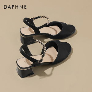 达芙妮Daphne ~露趾气质优雅高跟凉鞋女2024新款一字带粗跟鱼嘴鞋