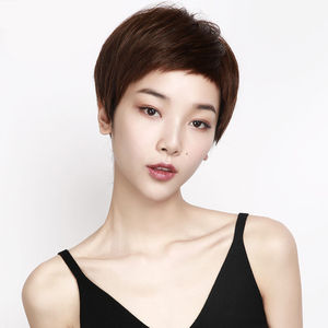 千姬(chicchange)女短发真发假发套真人发丝时尚气质年轻人手织