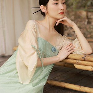 新款*汉服d背质女仙气齐襦长裙飘逸改良版连衣裙古风小个子露夏气