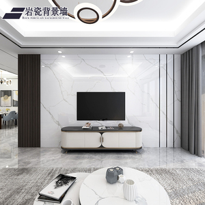 岩板电视背景墙现代简约轻奢影视墙大理石客厅瓷砖造型木格栅新款