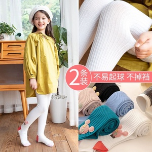 儿童连裤袜春秋天鹅绒黑白色学生校服园服女童打底袜裤舞蹈连体袜