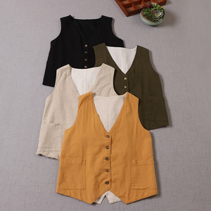 日单森系简约百搭日式复古v领纯色马甲背心 早秋新款叠穿外批马夹