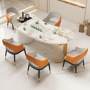 岩板茶桌椅组合一桌五椅茶台轻奢现代高级感家用阳台办公室泡茶桌