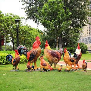 户外仿真公鸡摆件母鸡造型玻璃钢雕塑农庄庭院农家乐店门口装饰品