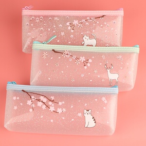 简约透明笔袋ins风少女心粉色可爱日系樱花复古文艺唯美小清新拉