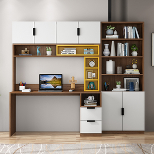 宜家书房书桌电脑桌书架书柜一体式简约现代家用办公写字学习桌台