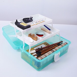 加厚大号三层多功能国画工具水粉画具收纳箱美术箱折叠透明收纳箱