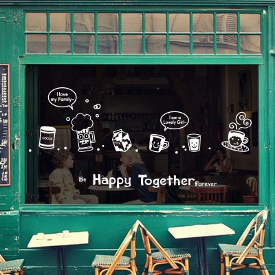 卡通墙贴可爱咖啡杯子厨房餐厅装p饰贴画奶茶店玻璃橱窗贴纸