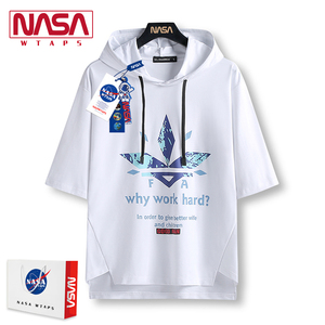 NASA WTAPS连帽短袖t恤男夏季薄款卫衣学生夏装七分袖运动上衣服