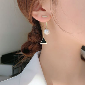 方脸耳饰珍珠耳环女韩国气质网红长款圆脸耳坠高级感耳环2022新款