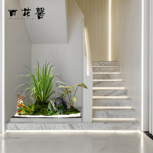 仿真绿植楼梯下造景室内空间装饰旱景枯山水微景观布景角落摆件