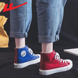 回力高帮帆布鞋子女鸳鸯鞋2022年春夏韩版潮流情侣款休闲百搭布鞋