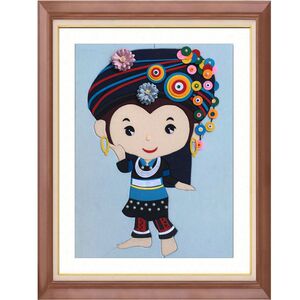 新品重工diy布嵌布贴拼布画材料包56少数民族服饰人物阿昌族30x4
