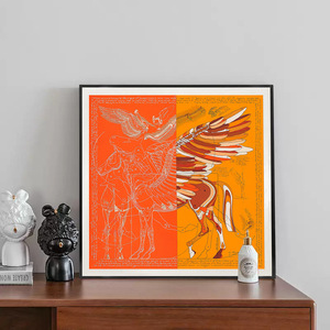 爱马仕官网爱马橙仕挂画 可丝巾裱框 餐厅客厅玄关装饰画欧式奢华