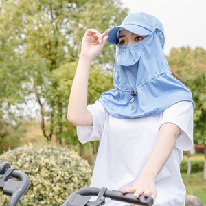 夏天防晒头套全脸夏季自行车骑行面罩遮脸户外摘茶头罩可拆披肩帽