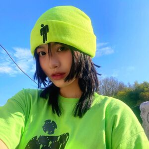 黑眼豆豆zhou淘宝绿色帽子女冬大头围针织毛线帽冬季ins显脸小2021