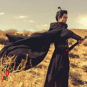 影视朝歌同款男士汉服武侠黑色白色侠客服棉麻破旧感剑客仙侠古装