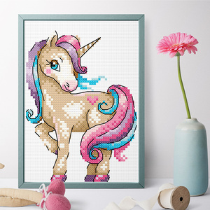 十字绣卡通动物挂画简约现代清新印布自己绣手工挂画彩虹独角兽