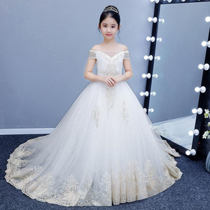 花童礼服女儿童婚纱女童公主裙蓬蓬纱拖尾秋冬长款生日钢琴走秀服