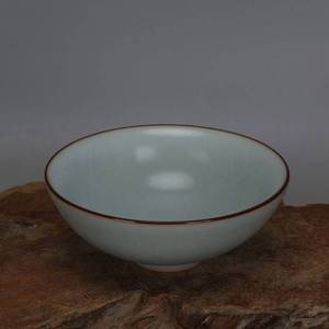 古玩宋汝窑开片月摆件天青釉夫茶杯仿古瓷牙盏功款手工 井开