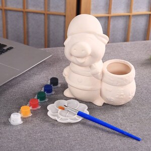 diy陶艺大号笔筒diy绘彩上色制瓷白胚娃娃儿童手工陶作涂色画画益